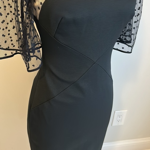 Karen Millen Black Mesh Swiss Dot Sleeve Dress - Picture 8 of 10